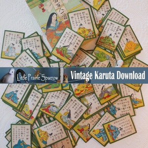Vintage Karuta Game Cards Digital Printable Collage Sheet, Total of 18 Cards, Images of 9 Women and 9 Men image 4