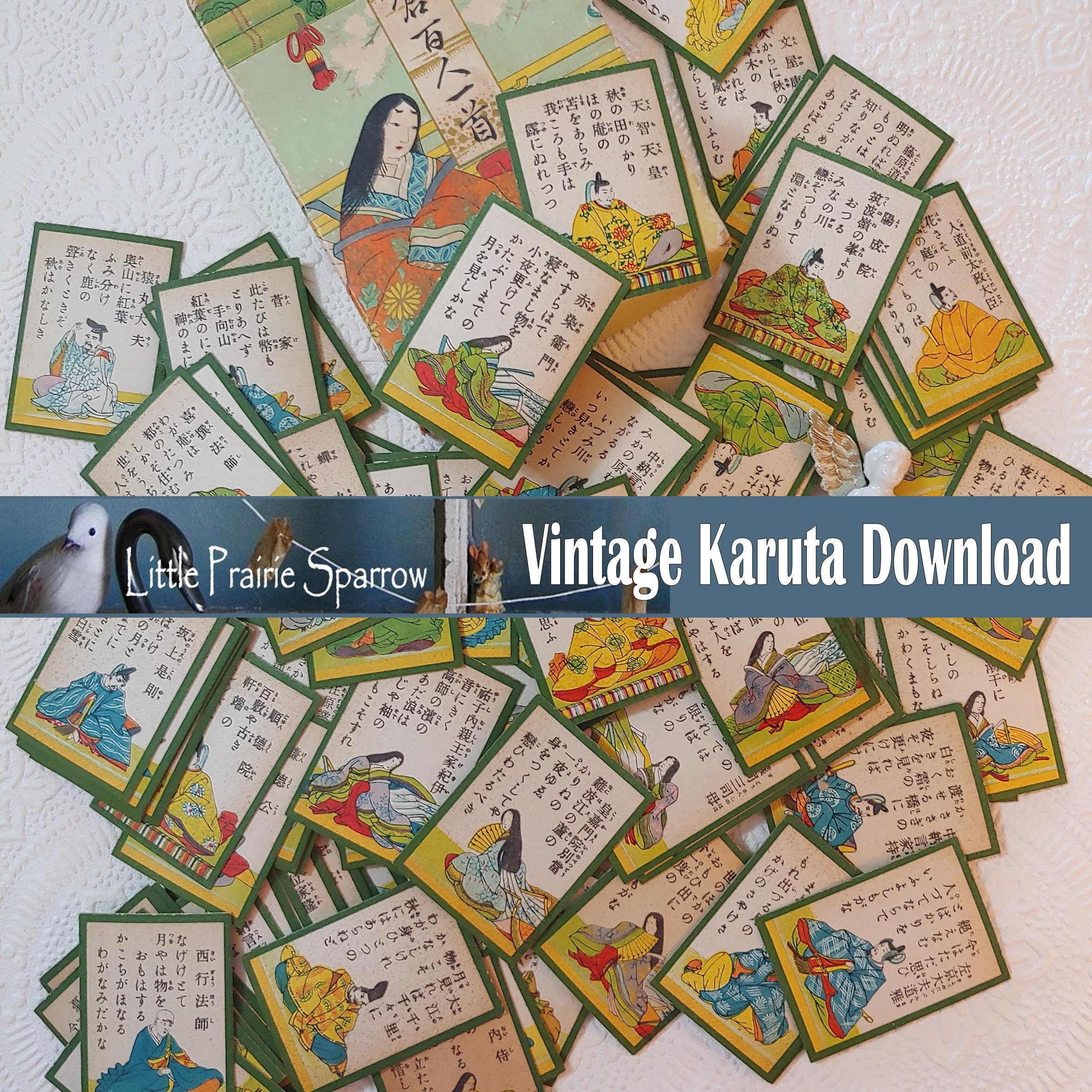 Vintage Karuta Game Cards Digital Printable Collage Sheet, Total