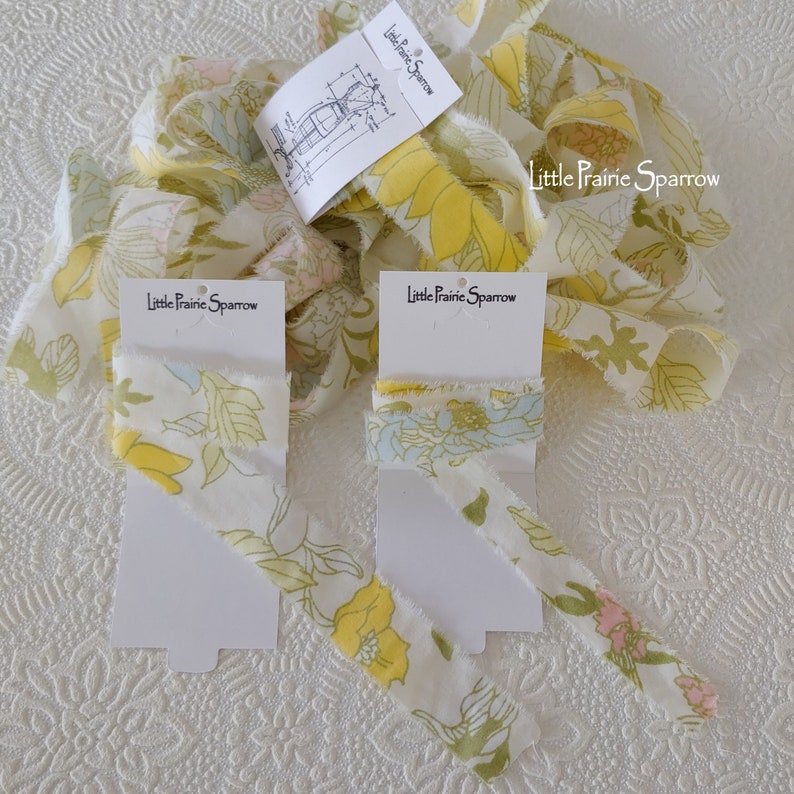 Garden Scrapbook Doll Making Accent Frayed Retro Flower Fabric Snippet Inspo Hand Torn Yellow Floral Fabric Ribbon Junk Journal Supplies