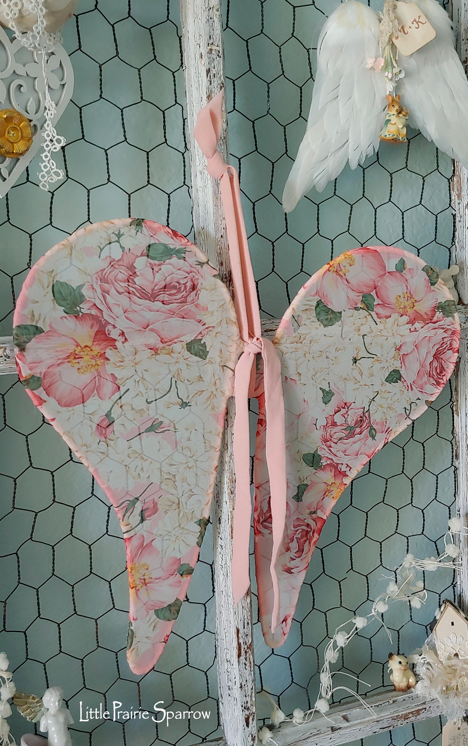 Pink Rose Wings Fabric Angel Decor for Shabby Chic Wedding Backdrop ...