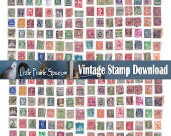 Vintage Postal Stamp Ephemera Digital Printable Collage Sheet