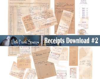 Vintage Receipts Digital Download, Printable Ephemera Collage Sheets, Vintage Voucher Envelope Store Receipt & Invoice, Junk Journal Supply