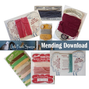 Printable Sewing Notion Ephemera Collage Sheets, Vintage Mending Thread Digital Download for Journal, Tags, Scrapbooking, Embellishments
