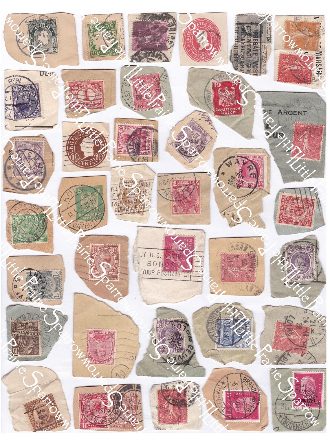 Vintage Postal Stamp Ephemera Digital Printable Collage Sheet Etsy