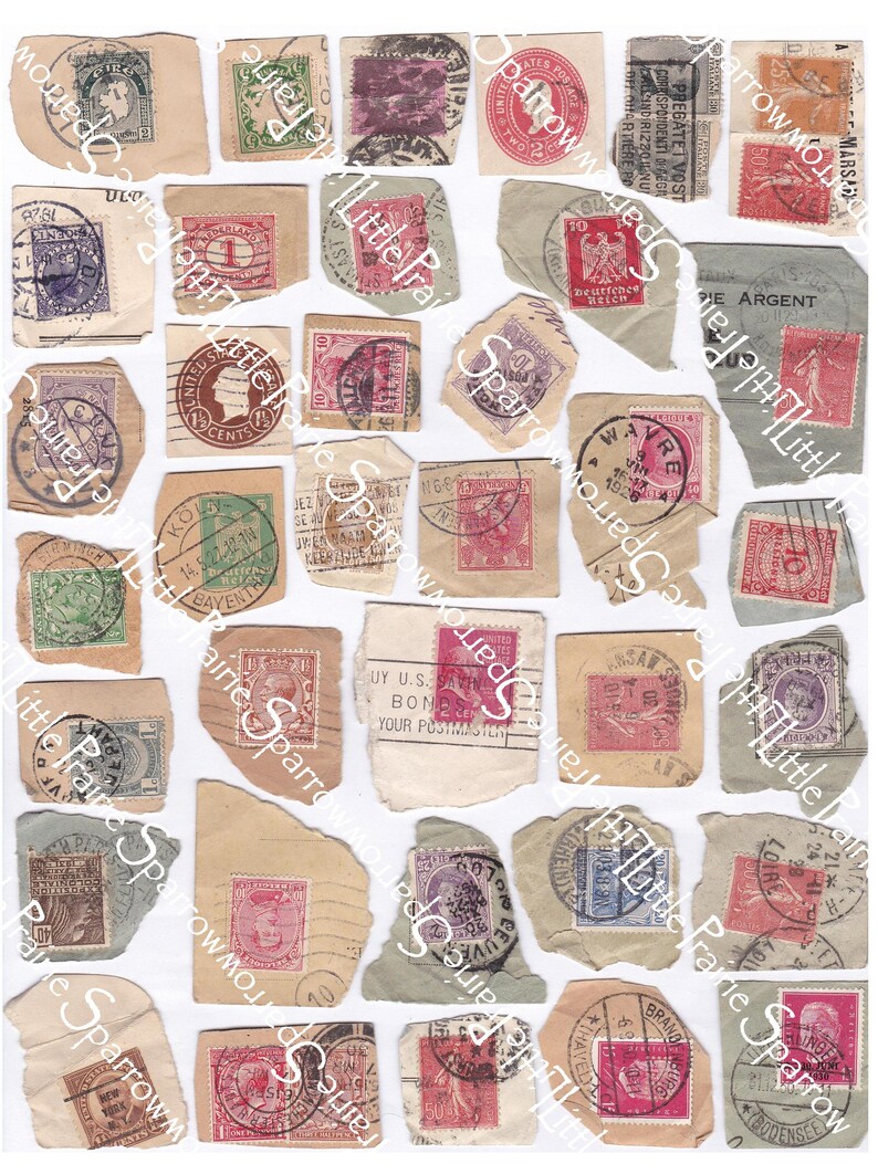 Vintage Postal Stamp Ephemera Digital Printable Collage Sheet Etsy