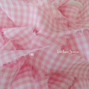 Hand Torn Pink Gingham Fabric Ribbon for Journal, Sewing, Wedding, Baby Shower, Gift Bow, Jewelry Making, Shabby Chic Ribbon Country Cottage