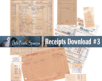 Vintage Receipts Digital Download, Printable Ephemera Collage Sheets, Vintage Voucher Envelope Store Receipt & Invoice, Junk Journal Supply