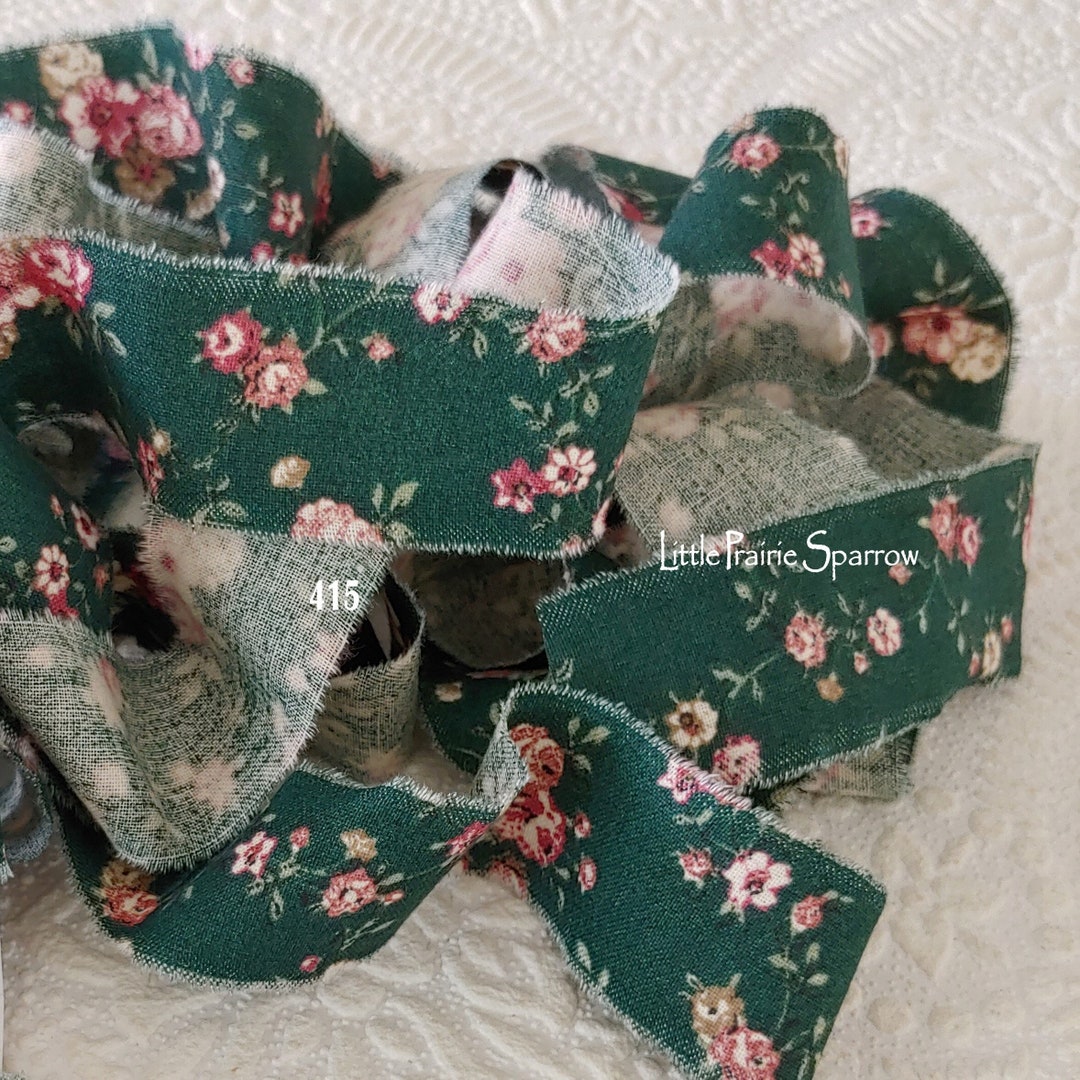 Hand Torn Ribbon Pink Calico Frayed Fabric Ribbon for Journal Making ...