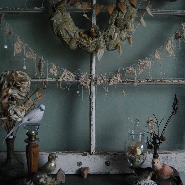 Sugar Cookies - Abandoned Vintage Crochet Pieces and Mother of Pearl Button Garland