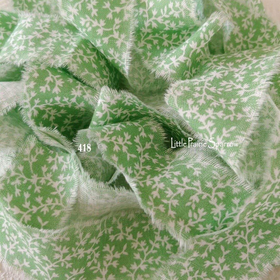 Hand Torn Ribbon Green Calico Frayed Fabric Ribbon for Journal, Party ...