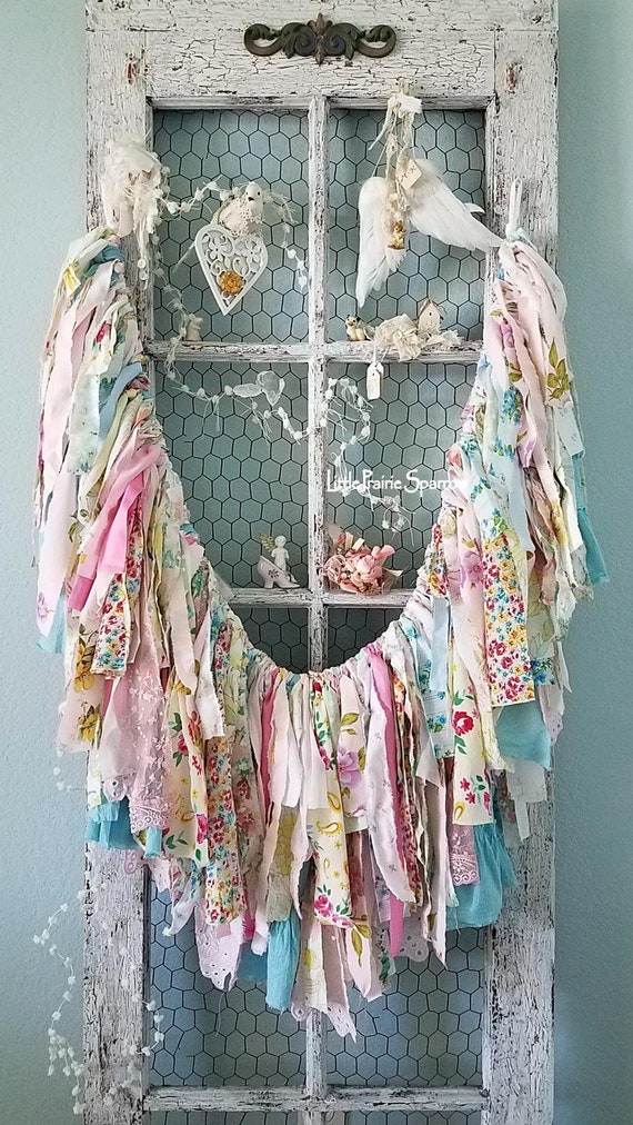 Rag Fabric Garland Tattered Fabric Banner Shabby Chic Etsy