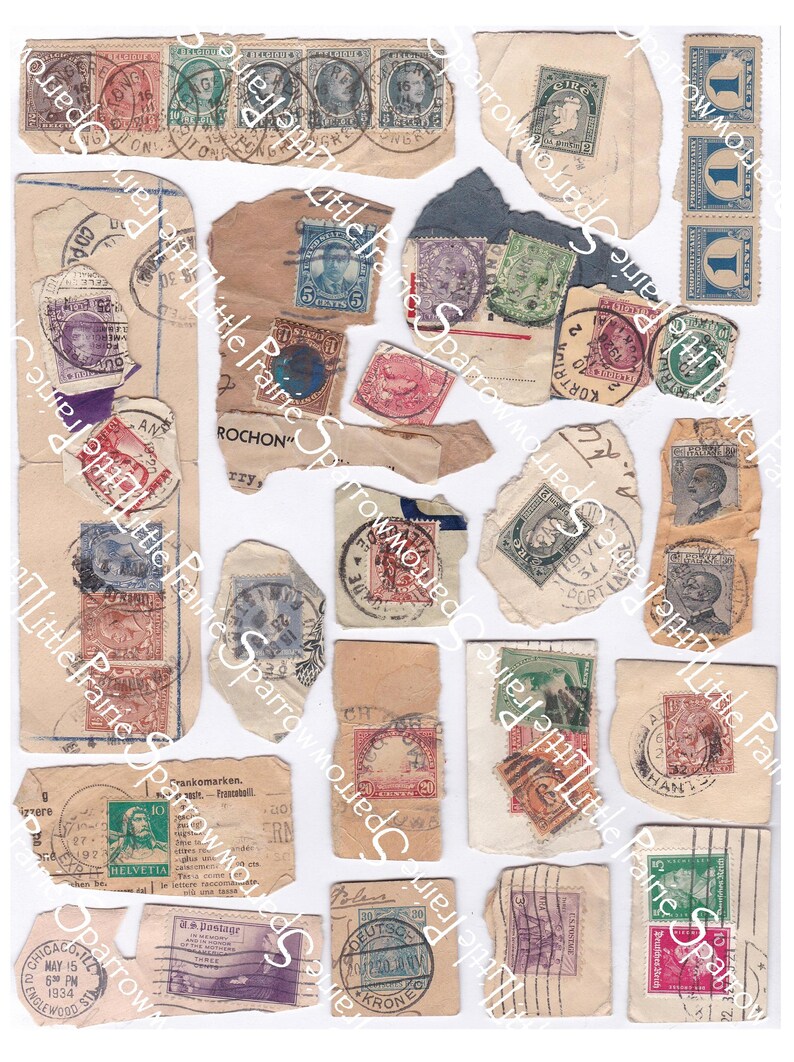 Vintage Postal Stamp Ephemera Digital Printable Collage Sheet Etsy