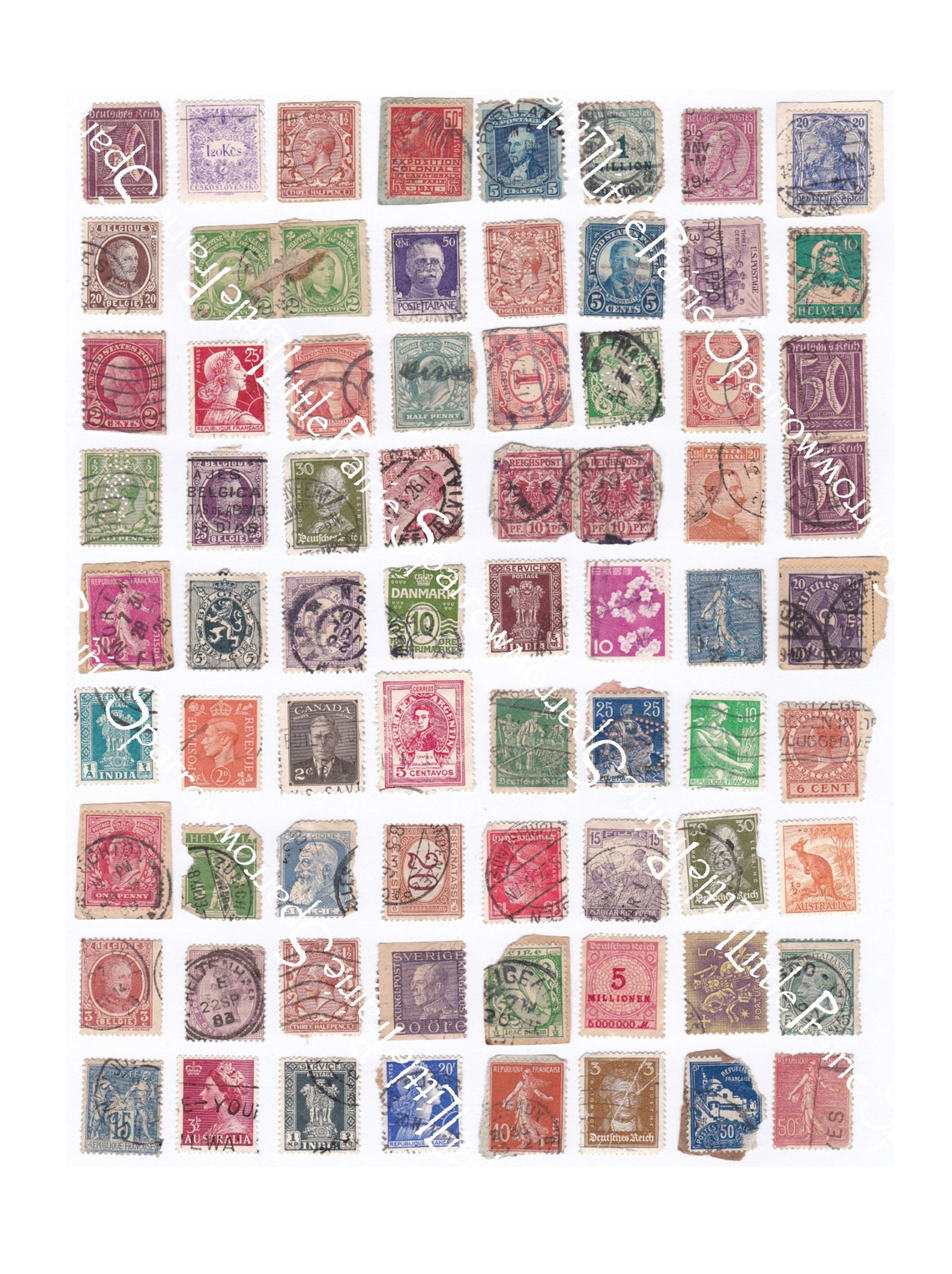 Vintage Postal Stamp Ephemera Digital Printable Collage Sheet - Etsy