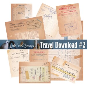 Vintage Travel Digital Download, Printable Scrapbook to Singapore Ephemera Sheets, French Theater & Museum Tickets, Reciepts, Travel Journal image 1