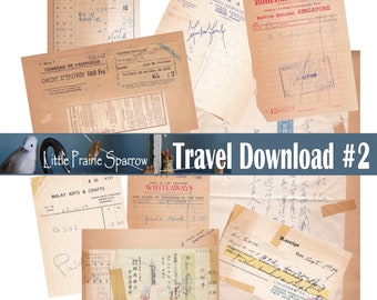 Vintage Travel Digital Download, Printable Scrapbook to Singapore Ephemera Sheets, French Theater & Museum Tickets, Reciepts, Travel Journal