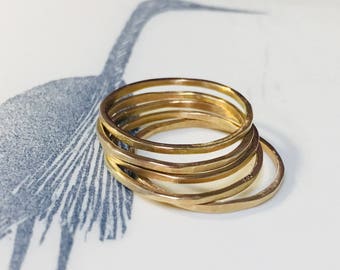 14k Gold Stacking Rings 14 karat gold ring thin band modern organic wedding ring