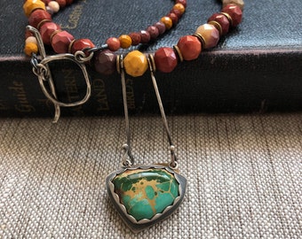 Mookaite Beads + Turquoise Pendant handcrafted by Laura Flavin