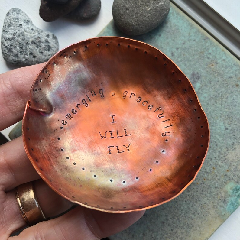 Soulful Bowl handcrafted in copper custom words sacred piece for you or a friend image 5