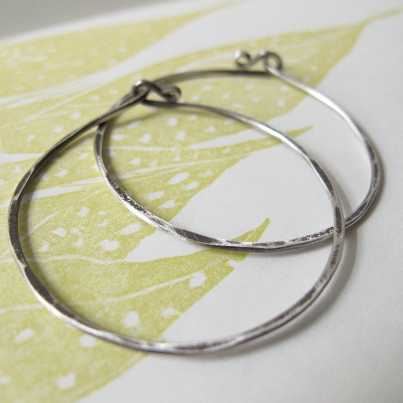 organic hammered sterling silver hoop earrings rustic boho earrings for her image 4