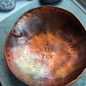 Soulful Bowl handcrafted in copper custom words sacred piece for you or a friend image 6