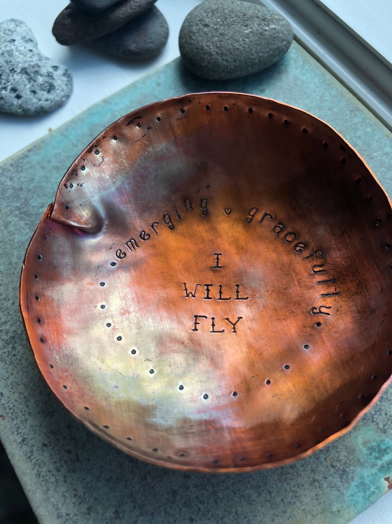 Soulful Bowl handcrafted in copper custom words sacred piece for you or a friend image 6