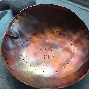 Soulful Bowl handcrafted in copper custom words sacred piece for you or a friend image 2