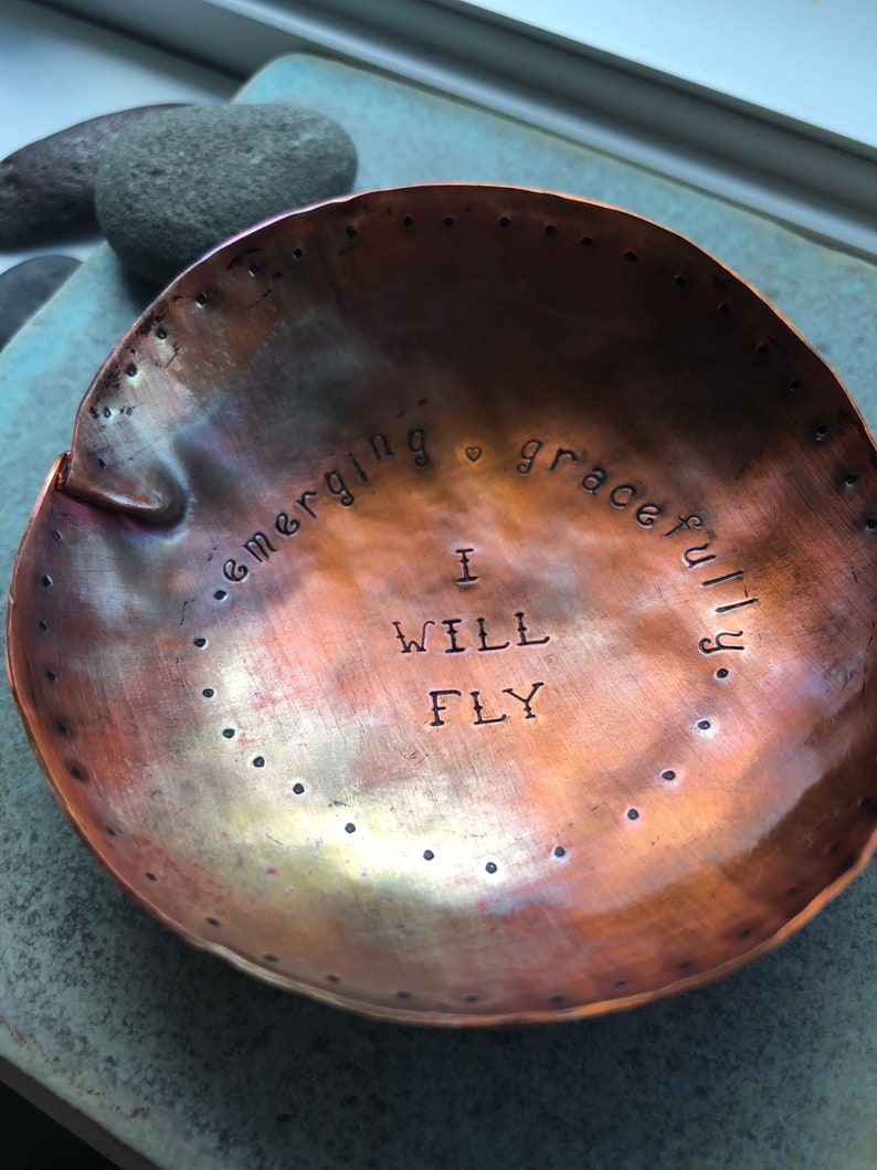 Soulful Bowl handcrafted in copper custom words sacred piece for you or a friend image 2