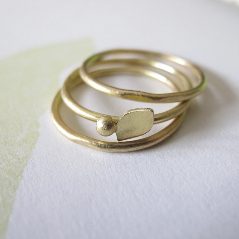 18k Gold Stacking Ring Set minimalist solid rings modern leaf 18 karat gold band image 4