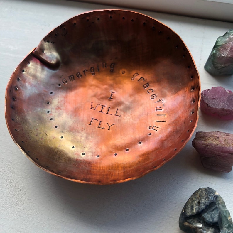 Soulful Bowl handcrafted in copper custom words sacred piece for you or a friend image 1