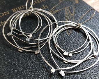 Organic Circles - sterling silver hammered hoop dangles - oxidized patina