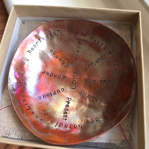 Soulful Bowl handcrafted in copper custom words sacred piece for you or a friend image 7