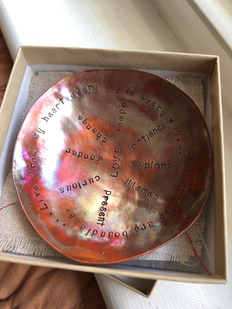 Soulful Bowl handcrafted in copper custom words sacred piece for you or a friend image 7