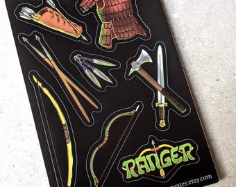 Ranger Inventory Sticker Sheets for Dungeons & Dragons - RPG Character Weapons Items Armor Accessories