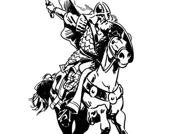 Pen & Ink Style Horseman Postcard Print - Black and White Original Fantasy Artwork