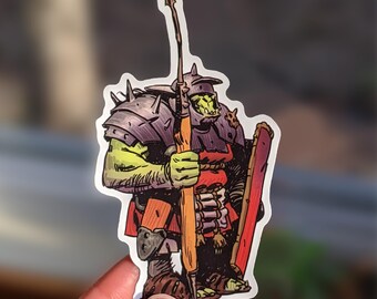 Grumpy Orc Guard Vinyl Sticker - Illustrated Creature Artwork