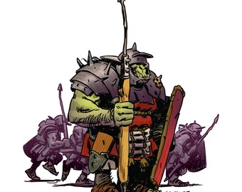 Comic Book Style Grumpy Orc Guard Print - Original Fantasy Artwork