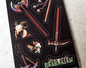 Barbarian Inventory Sticker Sheets for Dungeons & Dragons - RPG Character Weapons Items Armor Accessories