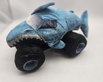 Monster Jam Megalodon Shark Truck Plush Stuffed Toy 18 in Blue Washable Cute
