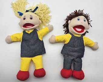 Marvel Education Boy & Girl Hand Puppets Plush Toy Denim Outfits Lot 2 Kids