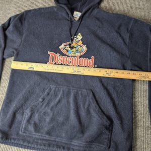 VTG Disneyland Resort Hoodie Mens Large Navy Fleece Pullover Mickey Goofy Donald image 9