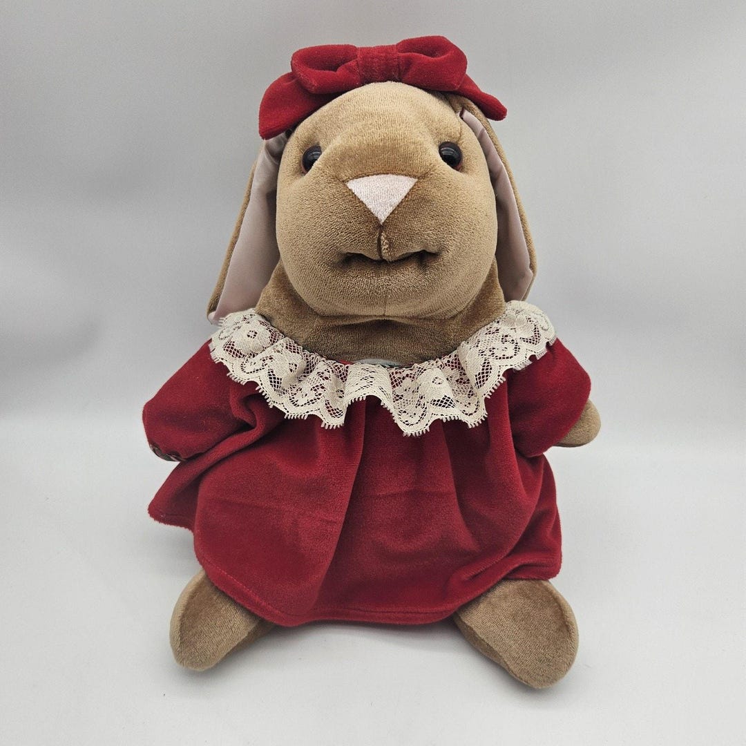 Victoria Rabbit Red Dress Vintage 1987 Commonwealth Plush Bunny Rabbit Red Dress Lace Toys R Us ...
