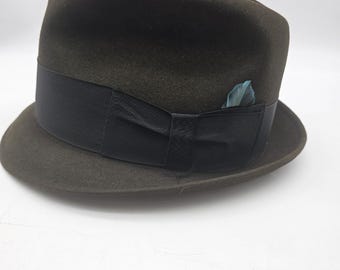 Vintage Resistol Hat Fedora Fitted Mens 7 Brown Wool Felt Lined Feather Retro