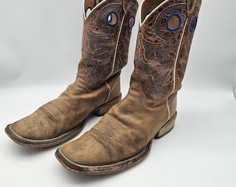 Justin Boots Mens Size 11 D Beige Bent Rail Caddo BR 744 Cowboy Square Toe