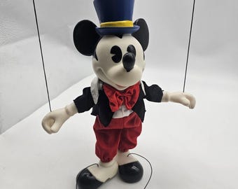 Vintage Disney Mickey Mouse Marionette Puppet 12" Toy Top Hat Tuxedo Red Black