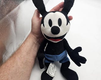 Disney Parks Oswald The Lucky Rabbit Plush Stuffed Toy Small Black Blue