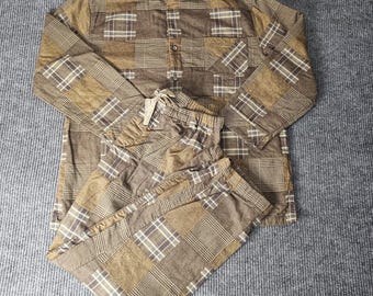 Orton Brothers Pajama Set Mens Large Brown Flannel WARM 2 Piece Portugal