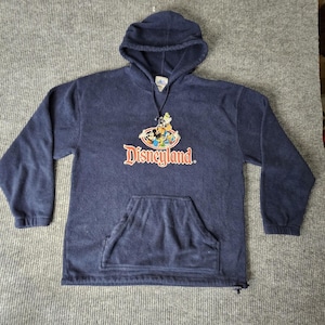 VTG Disneyland Resort Hoodie Mens Large Navy Fleece Pullover Mickey Goofy Donald image 1