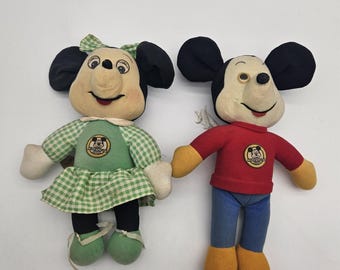 Vintage 1978 Knickerbocker Walt Disney Mickey Mouse Club & Minnie Plush Dolls