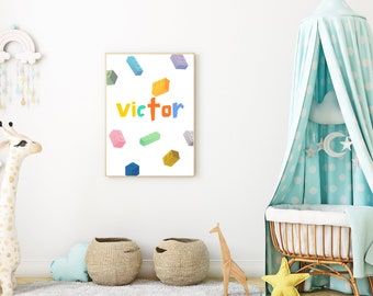 Custom Name Print, Custom Initial, Kids Bedroom Wall Decor, Colorful Nursery Print, Printable Wall Art