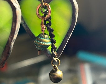 Green Heart Stained Glass Earrings